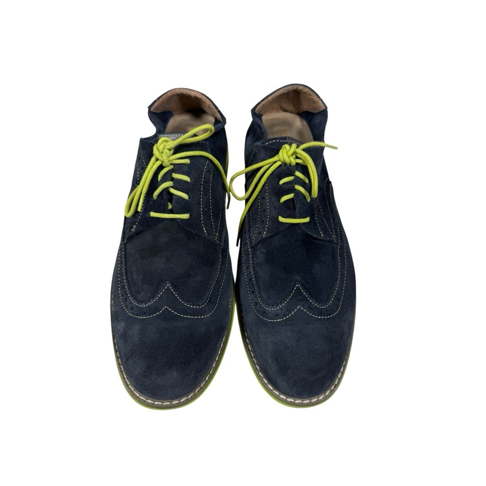FLORSHEIM WINGTIP SHOES Blue Suede DERBY Chartreuse Sole  Size 12M 14115-492‎